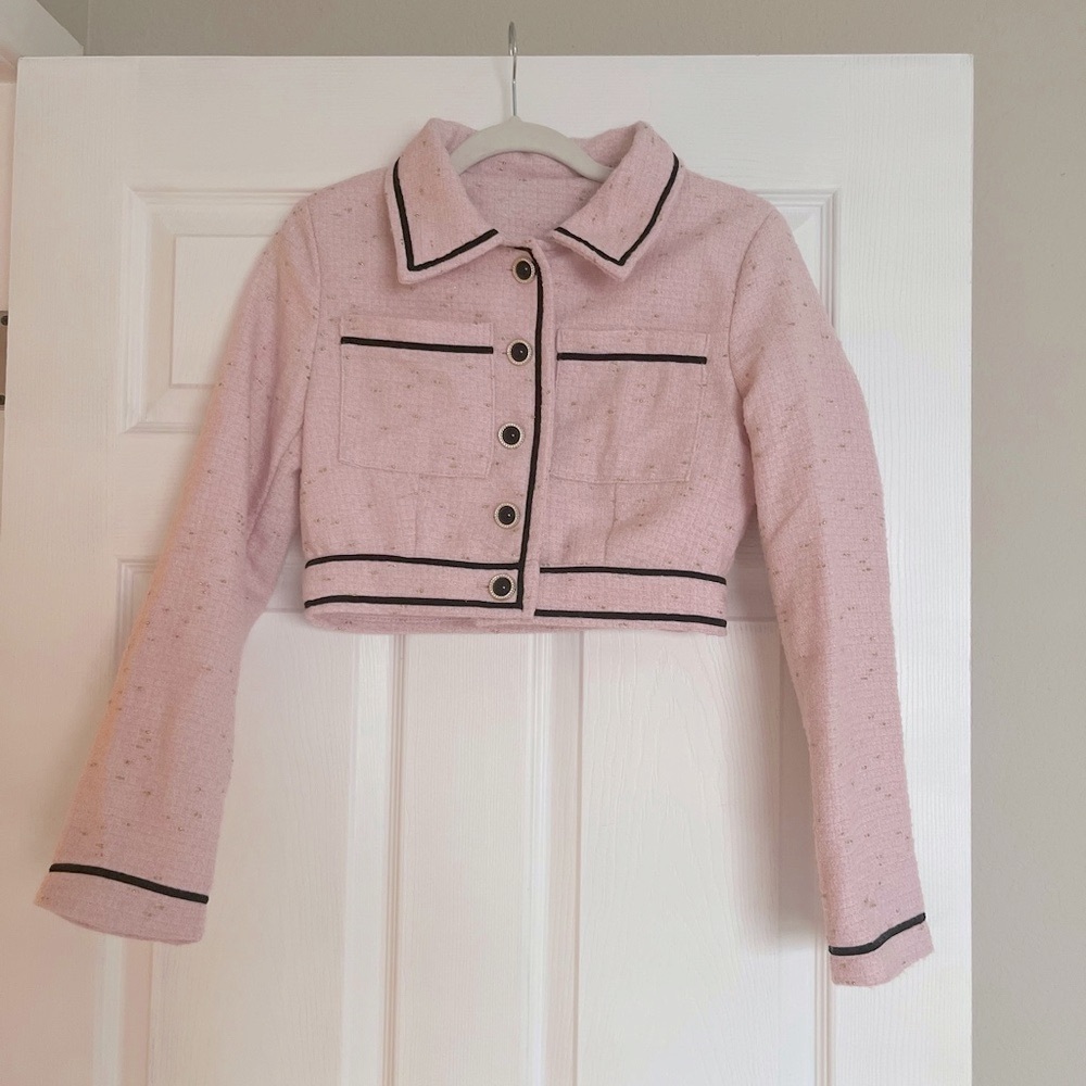 Women's Pink and black French style Cropped Jacket